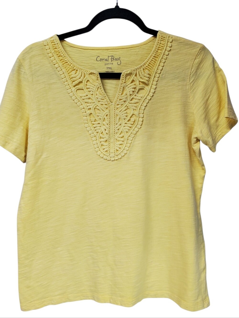 Coral Bay Petite Medium Crocheted Stetxh Shirt Business Casual Pullover Top